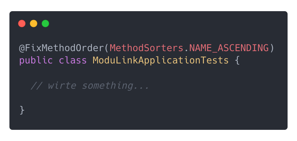 FixMethodOrder어노테이션을 적용한 테스트클래스